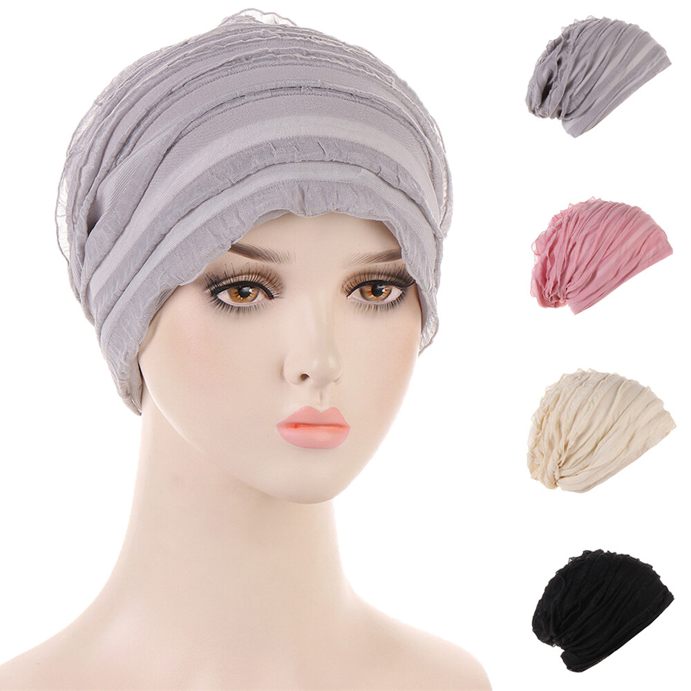 Women Stretch Turban Hat Muslim Chemo Cap Hijab Hair Loss Bonnet Wrap Headwear