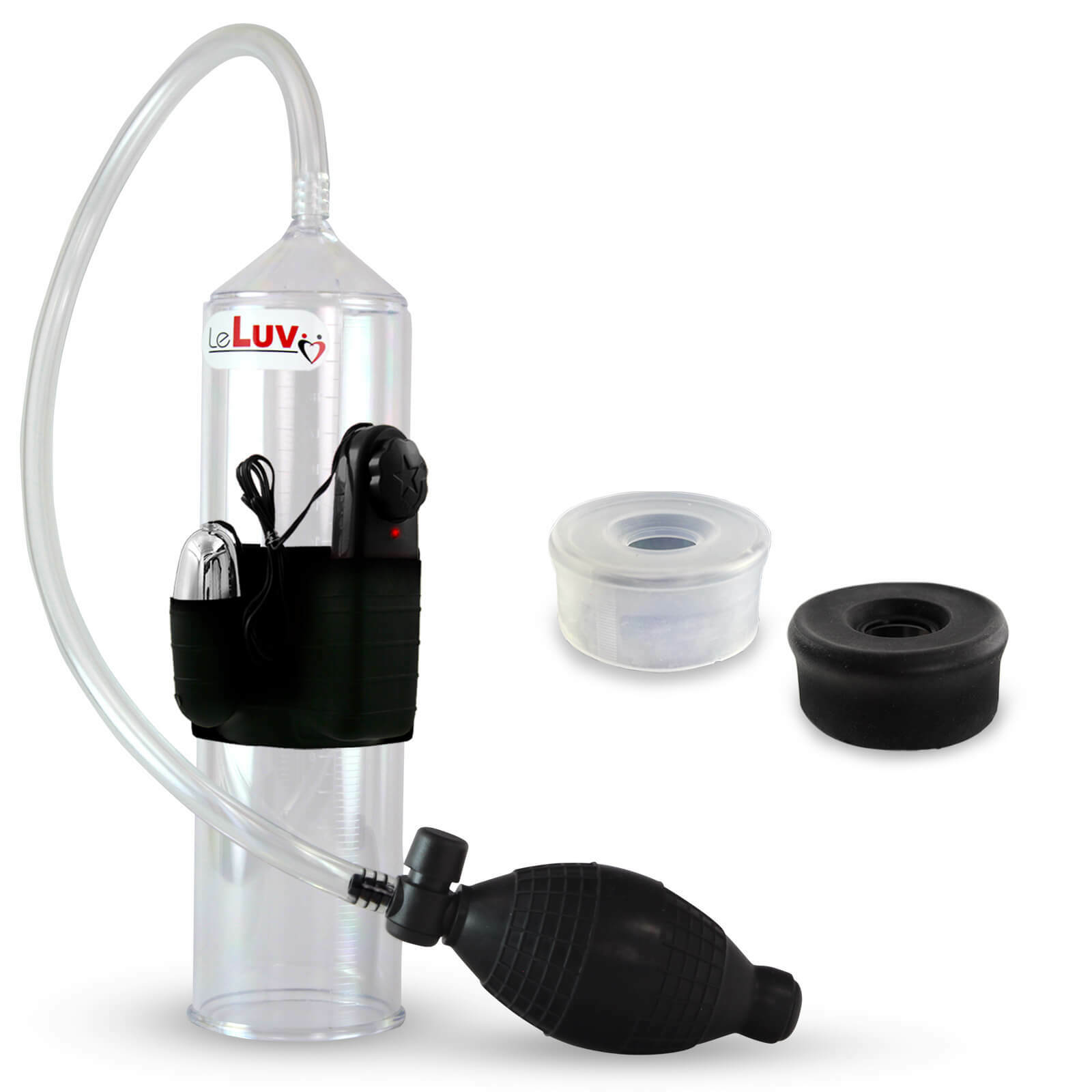 LeLuv Vibrating Penis Pump EasyOp Bgrip with Black and Clear Sleeves