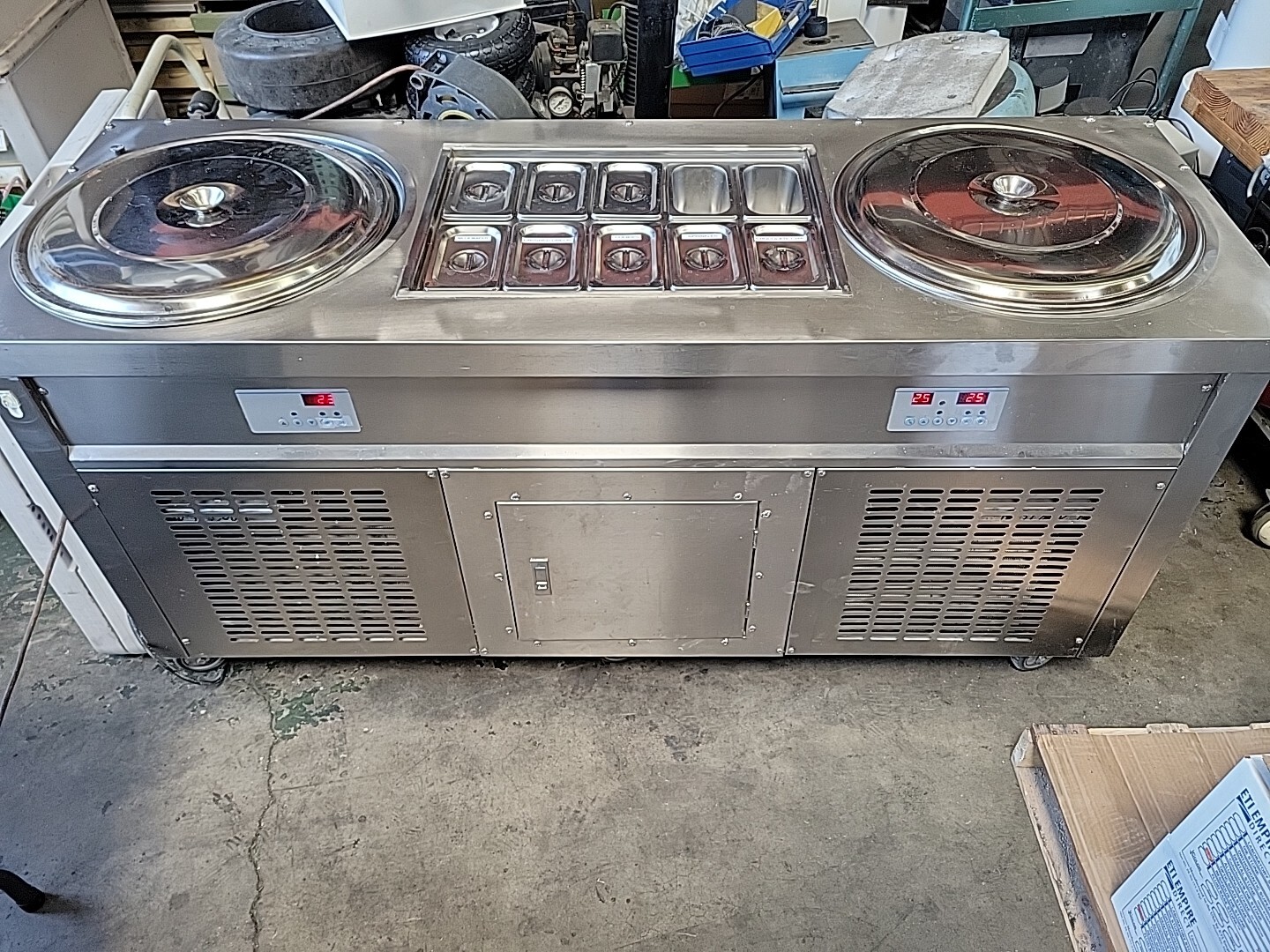 Intertek Commercial Rolled Ice Cream Machine-ETL,22" Double Pans,10 Coolated