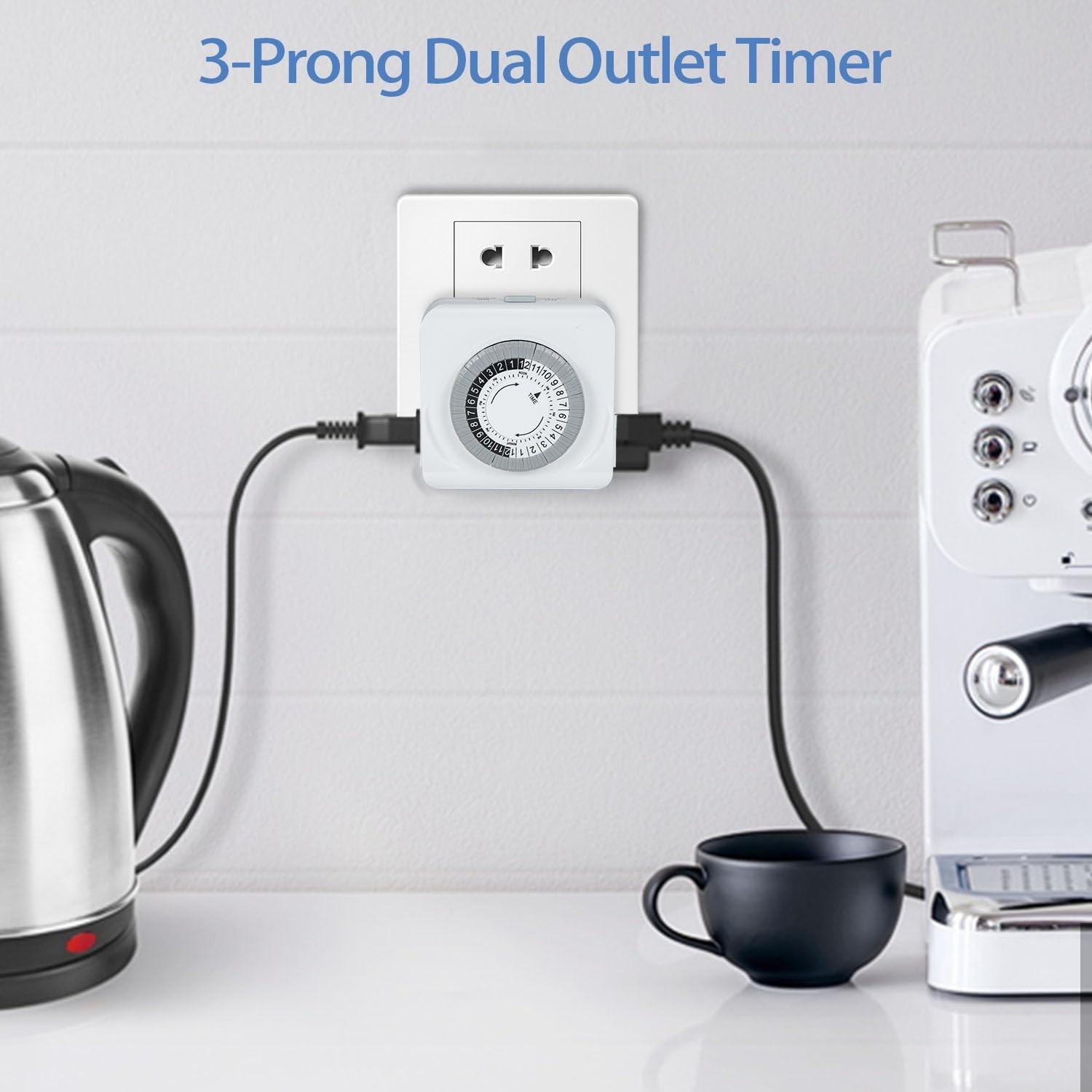 24-Hour Mechanical Timer for Electrical Outlets, Dual 3-Prong Outlets, 30-Min...