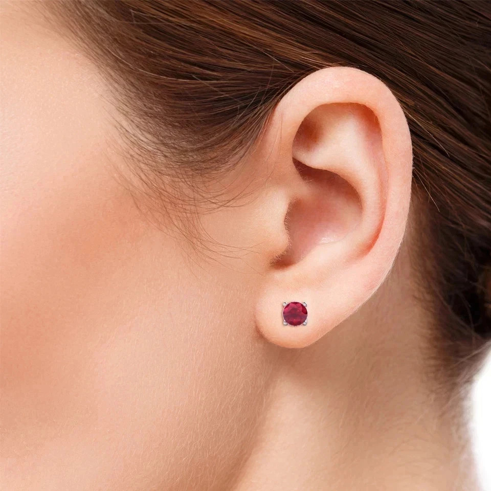 0.50Ct Round Cut Lab-Created Ruby Solitaire Stud Women's Earring 14K Gold Plated