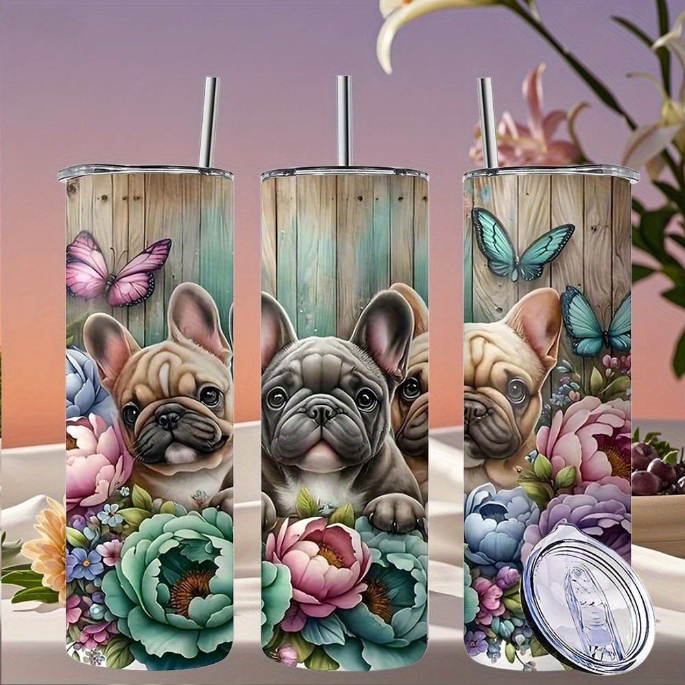 French Bulldog Floral Butterfly 20oz Stainless Steel Tumbler Dog Lover Boho Mug
