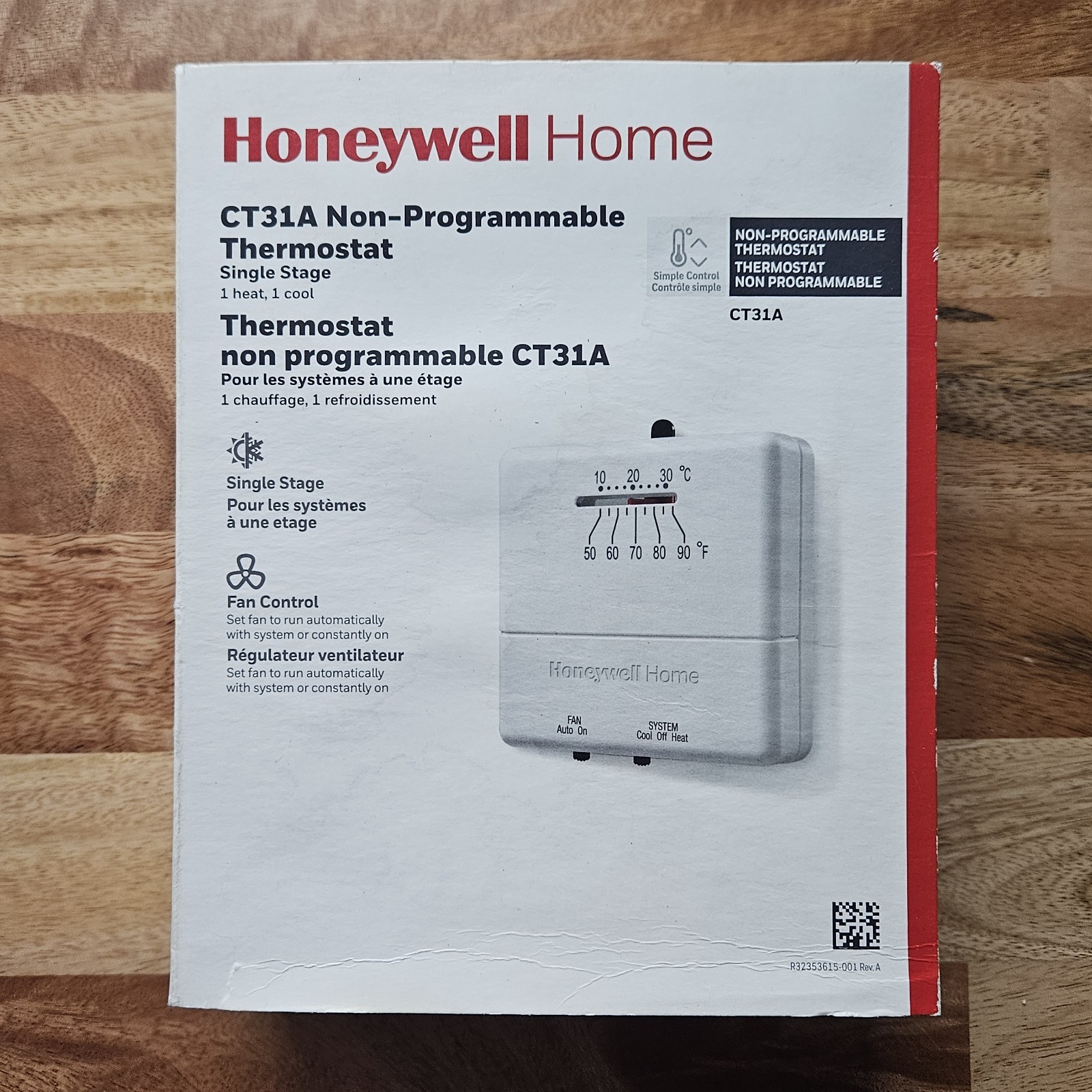 HONEYWELL CT31A NON-PROGRAM THERMOSTAT 1H/1C SINGLE STAGE HEAT/COOL 085267262415