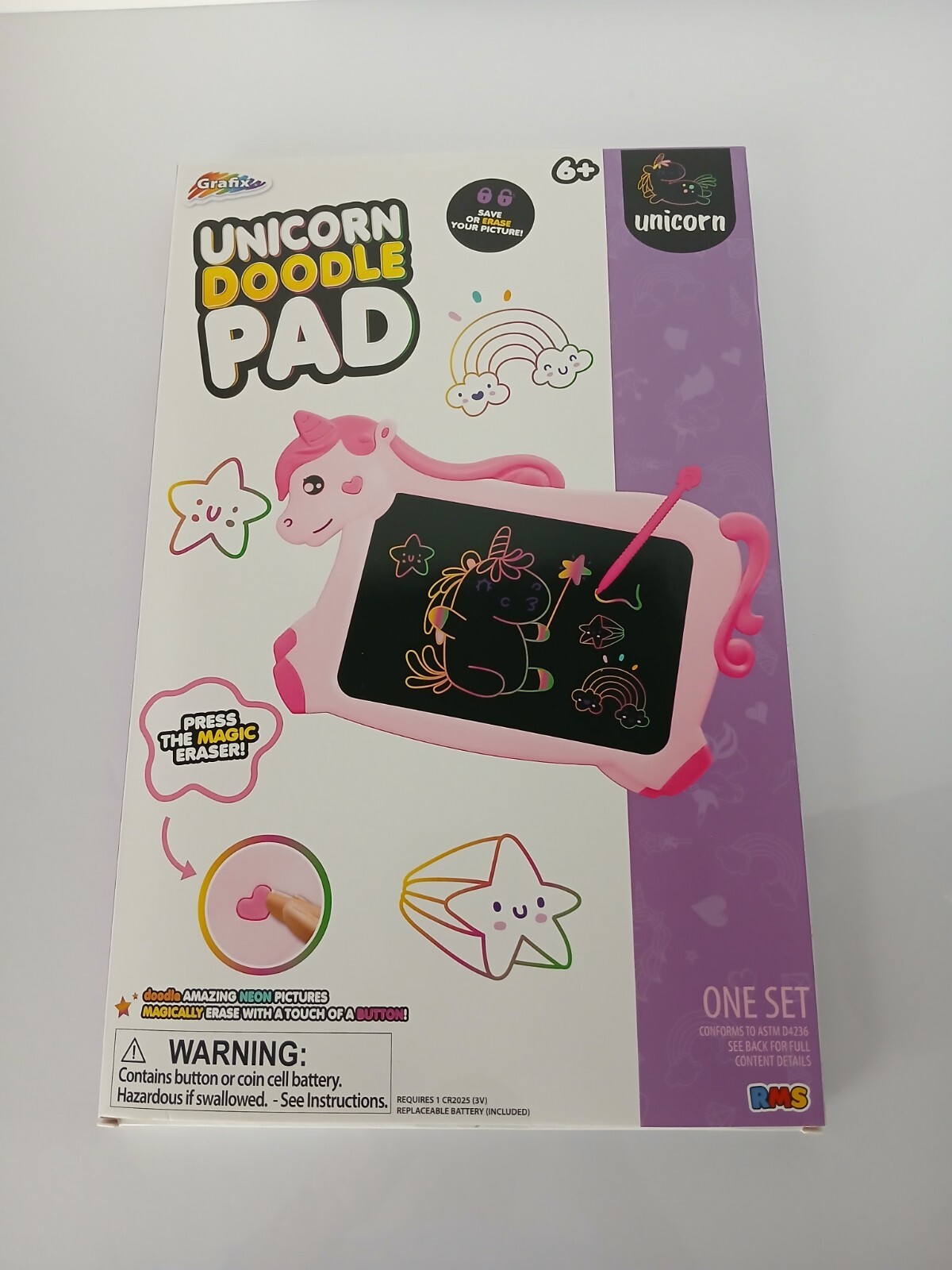 Grafix Pink Unicorn Doodle Pad With Pen/Stencils and Magic Eraser Brand New