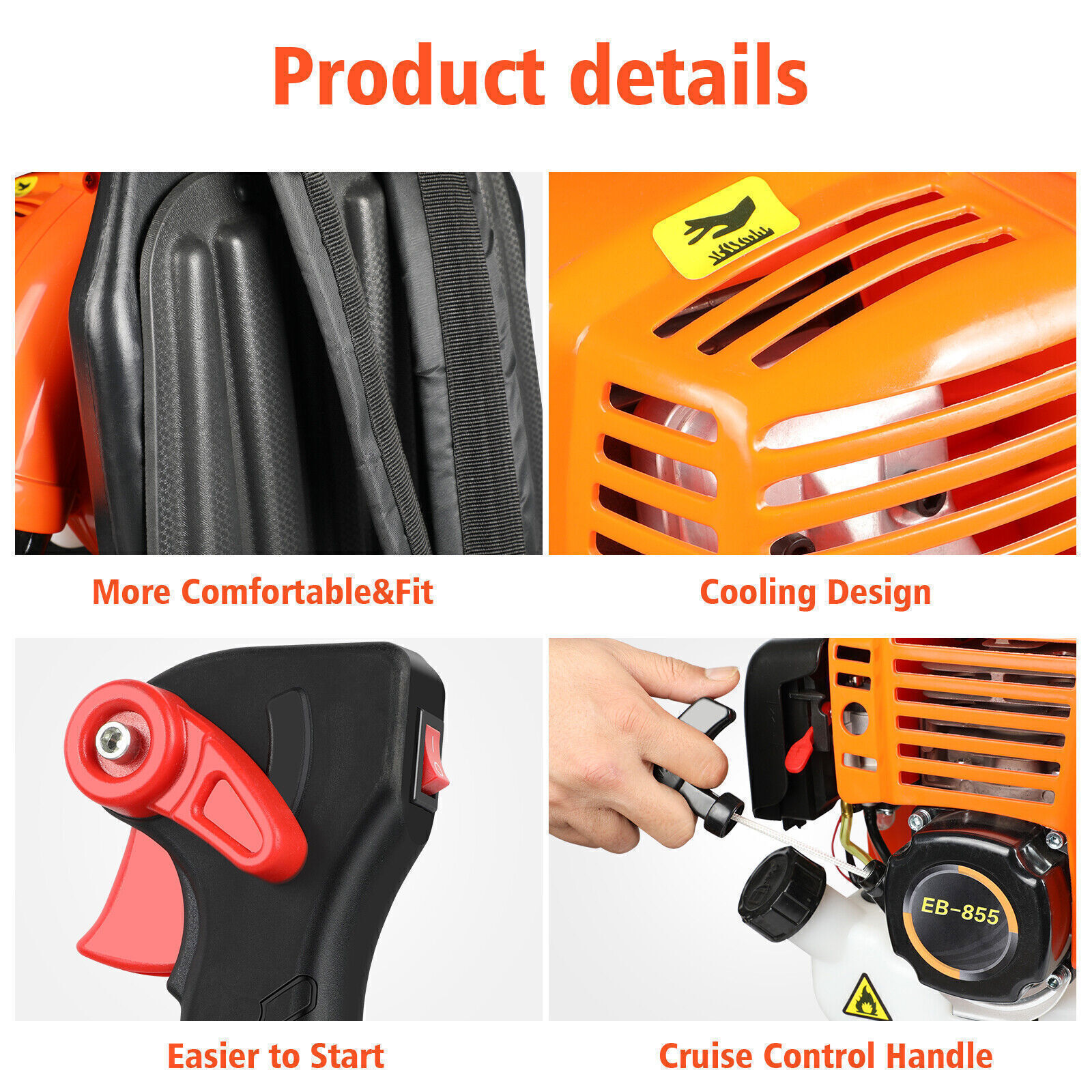 43CC/63CC Gas Backpack Leaf Blower 3HP 650CFM 2 Stroke Leaf Snow Blowers
