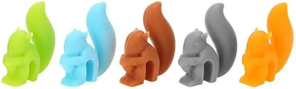 5Pcs Cute Squirrel Shape Silicone Tea Bag Holder Cup Multicolor