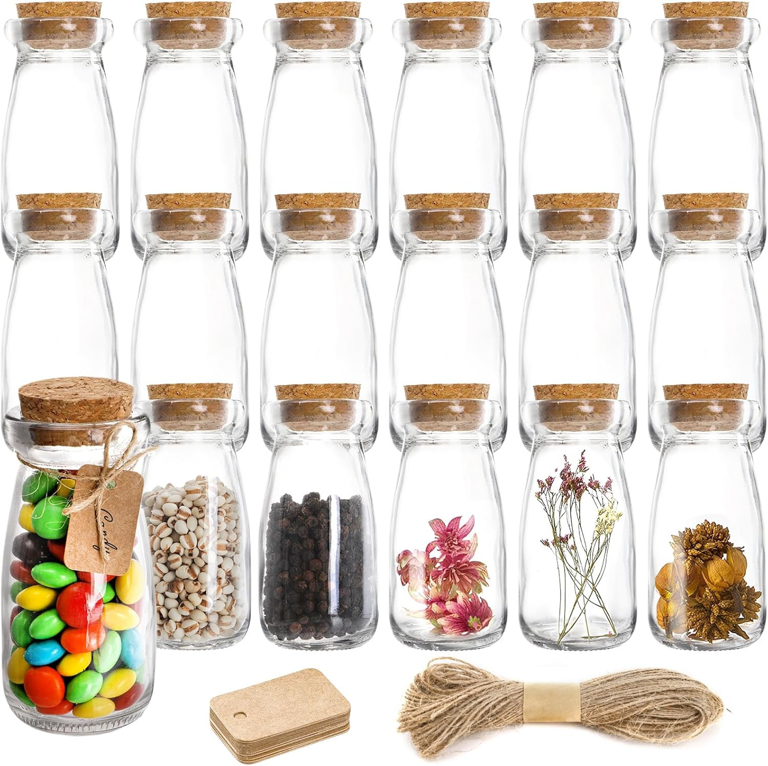 18 Pack Glass Bottles with Cork Stoppers, 3.5 Oz Vintage Glass Favor Jars for Ar
