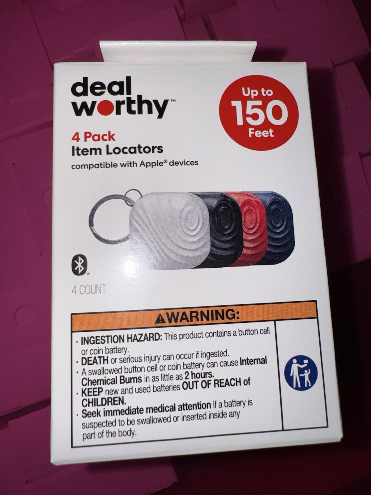 Deal Worthy Item Locator Up To 150 Feet Compatible W/ Apple Devices 4 Pack - NEW