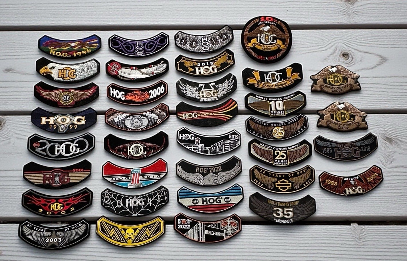Lot of 35 HARLEY DAVIDSON HOG Owners Group Rocker PATCHES 90s 2000s New READ