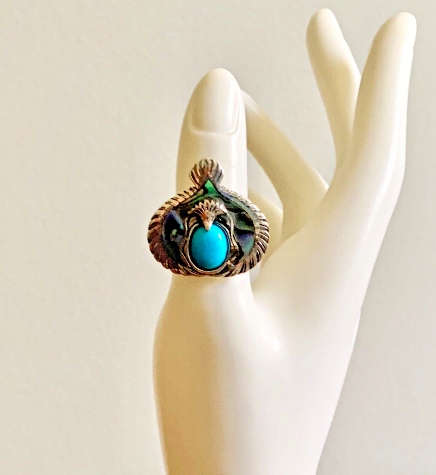 Bali Legacy Sleeping Beauty Turquoise, Abalone Shell Eagle Ring - Sizes 7 & 8