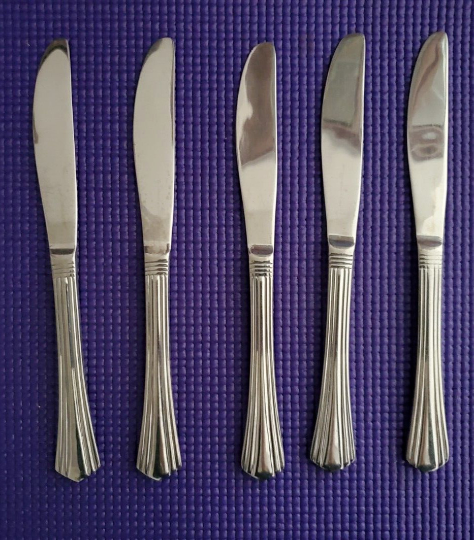 5- International Silver Stainless Symmetry Freemont Plume DINNER KNIVES 8 3/4"