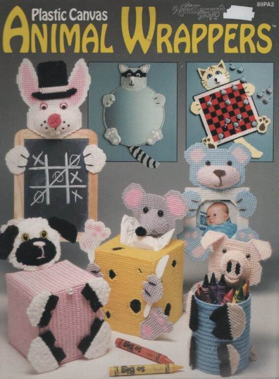 OOP!!! VTG!!! PLASTIC CANVAS ANIMAL WRAPPERS TISSUE COVER/MORE!!!
