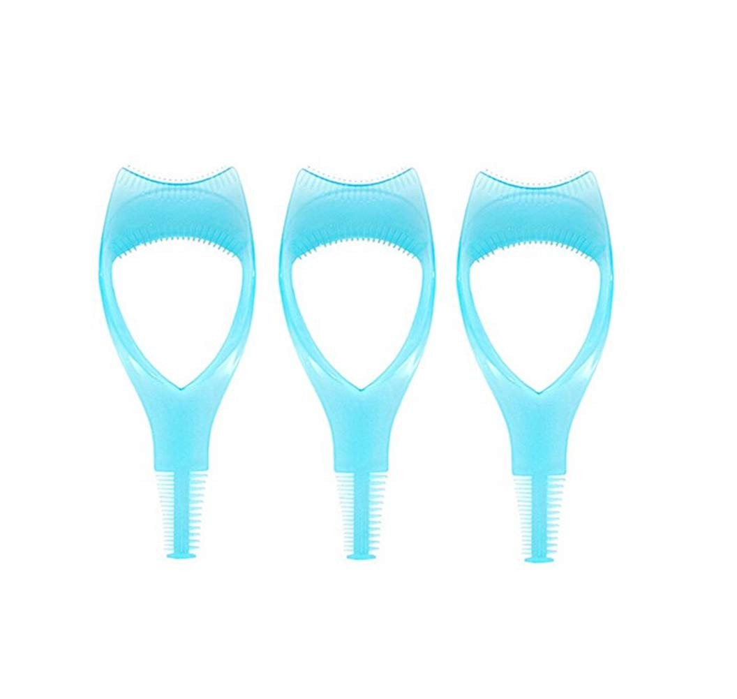 Herramienta pestañas 3 en 1 de plástico azul con peine y protectores aplicadores