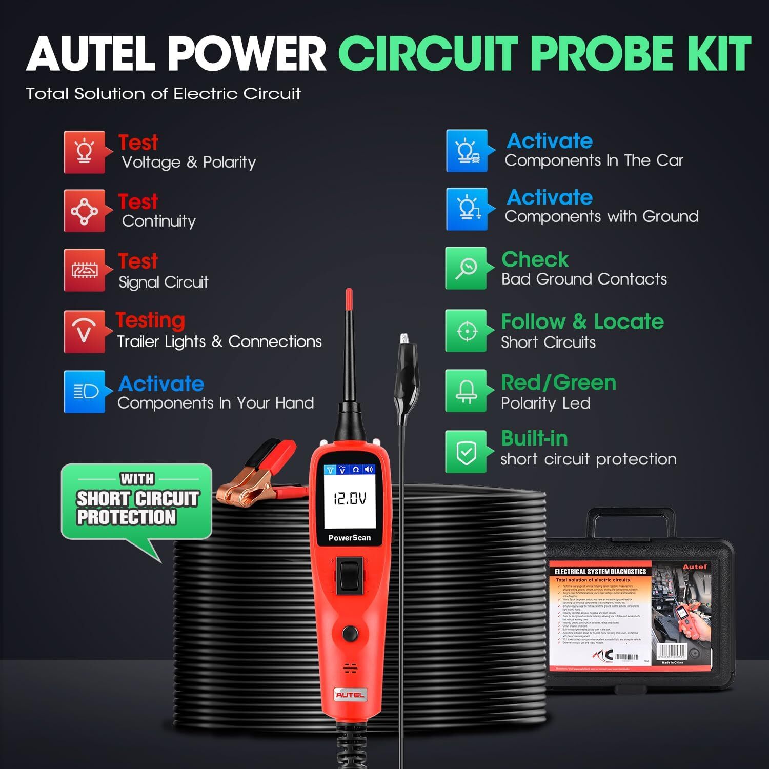 Autel PS100 12V 24V Power Probe Car Electrical System Circuit Diagnostic Tool