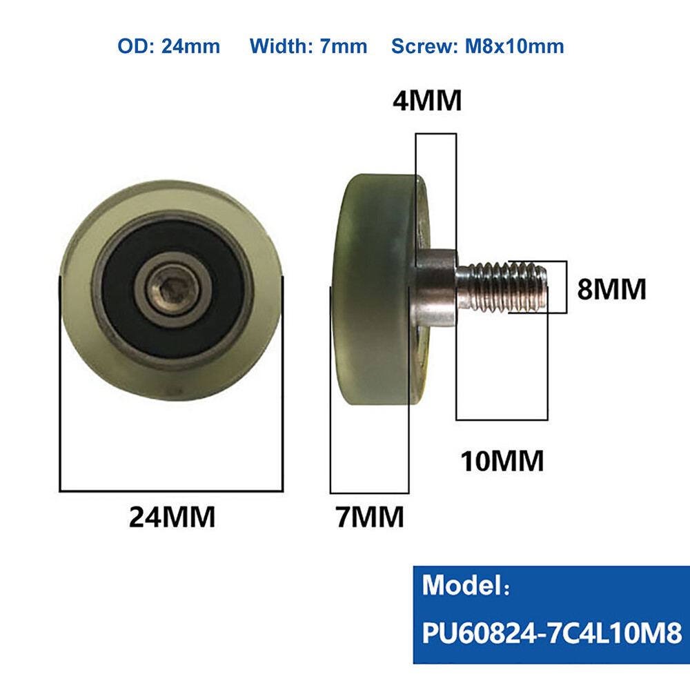 M8 Male Threaded Screw Bearing Guide Wheel Flat Roller PU Polyurethane Pulley