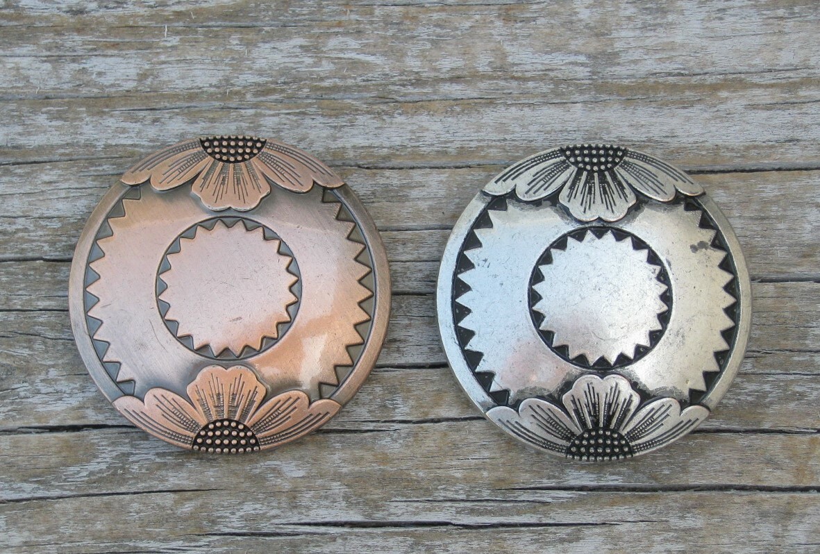 Set of 2 Jeremiah Watt Horseshoe Salt Lick Floral Concho 1 1/2" Nickel Copper