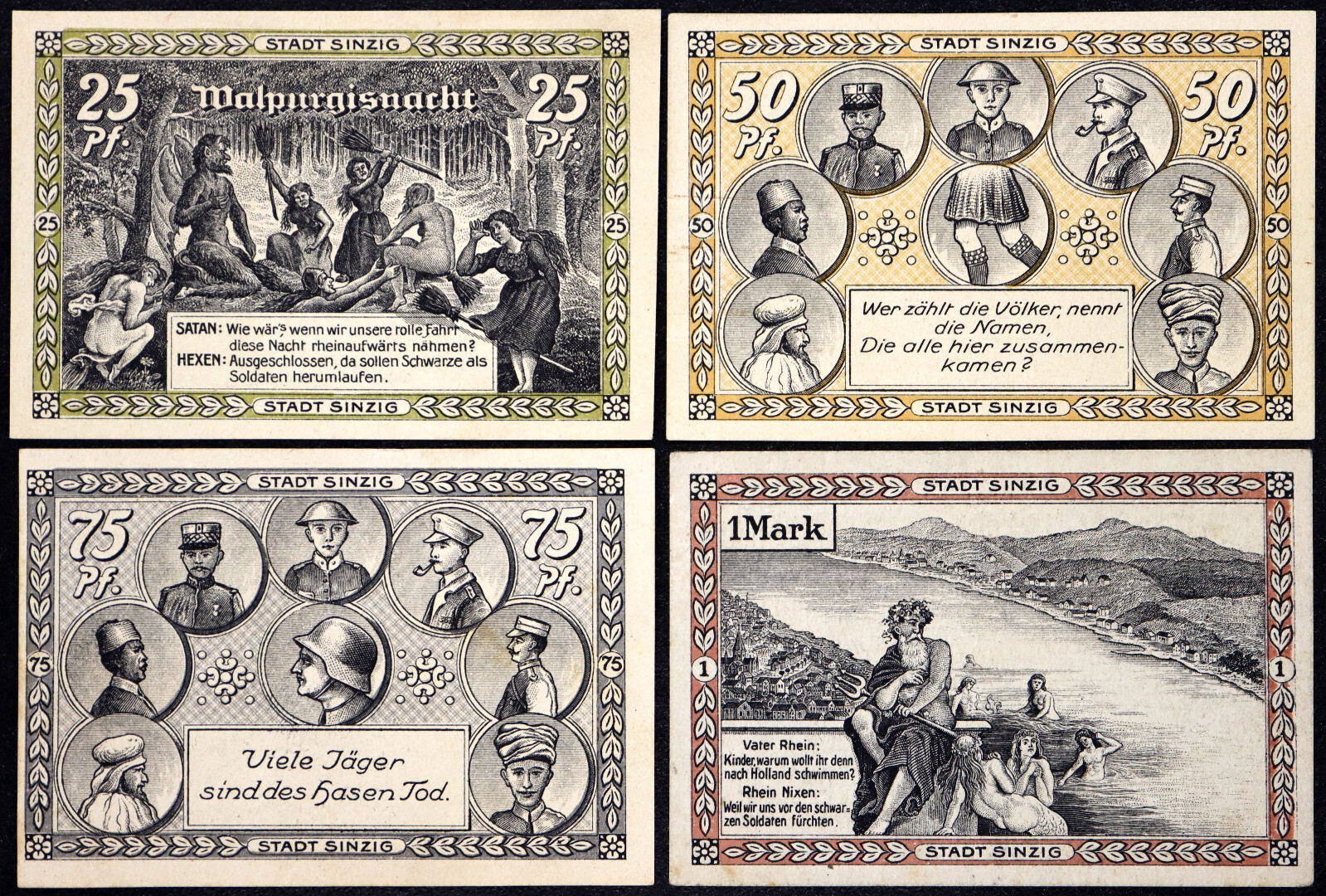 SINZIG 1921 XX-RARE Complete Series Rhine Nymphs Witches Satan German Notgeld