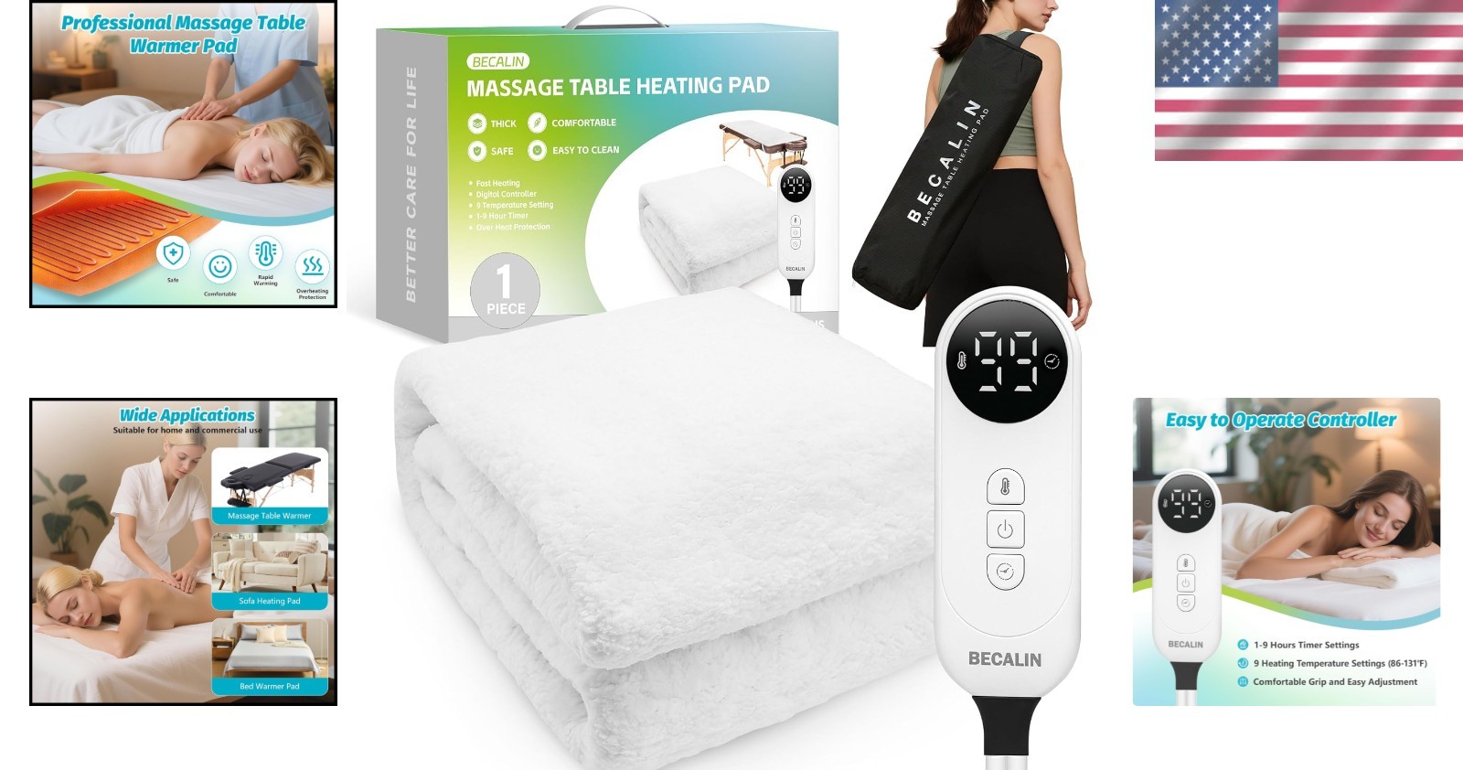 Luxury Massage Table Warmer Pad - 9 Heat Settings, 9-Hour Timer, & Soft Fleece