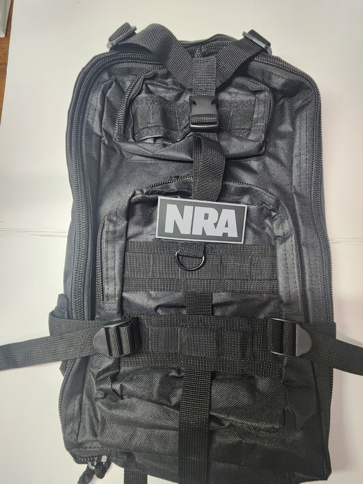 NRA Black Nylon Tactical Backpack 18in Logo, Zip Closure, External Pockets