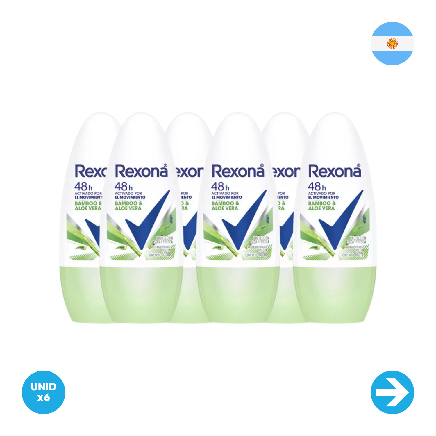 Antitranspirante Rexona Woman Bamboo Y Aloe Vera 50 Ml x 6 Unidades