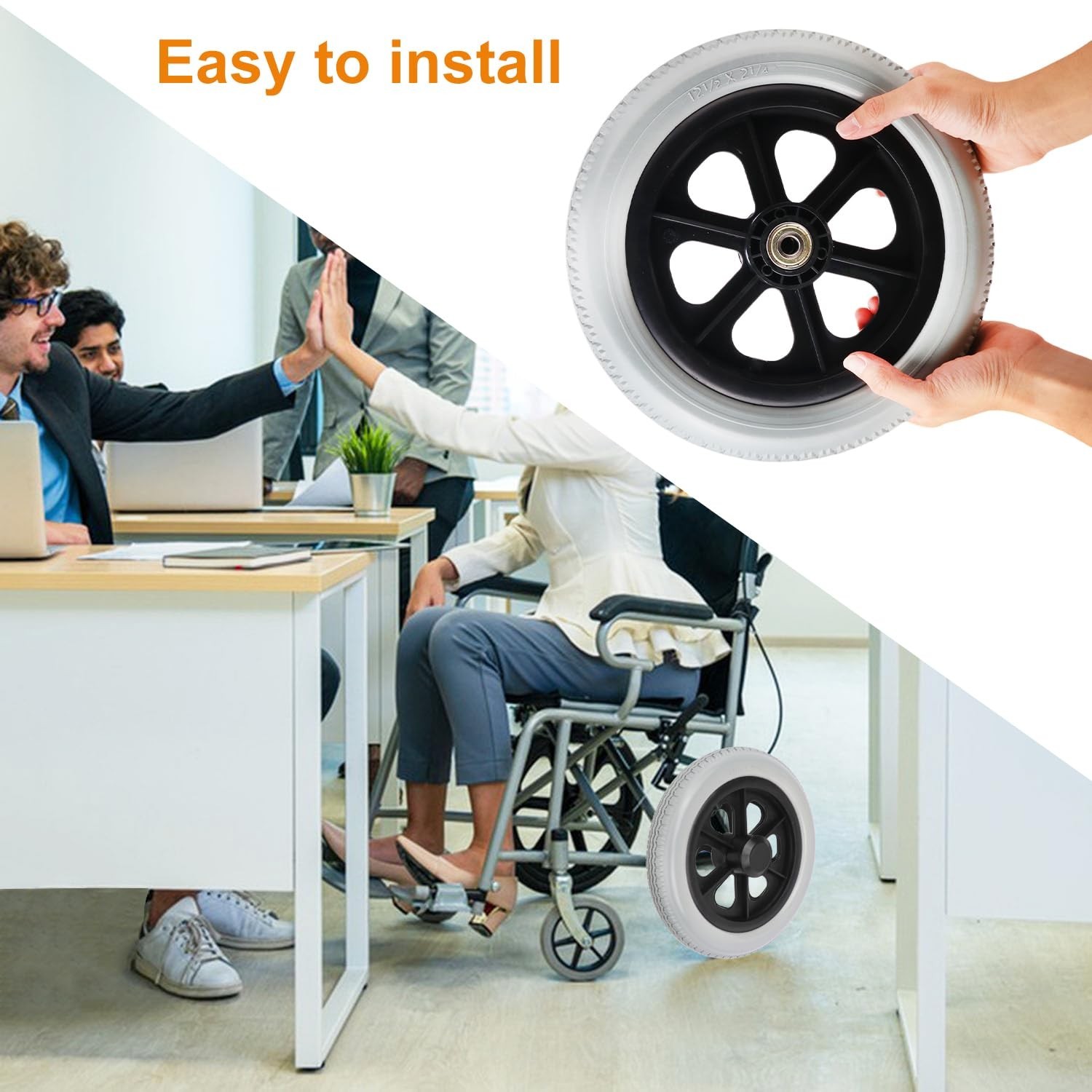2-pack 12 Inch Solid Tire Construction Premium Plastic Spoked Wheel (grey), 1...