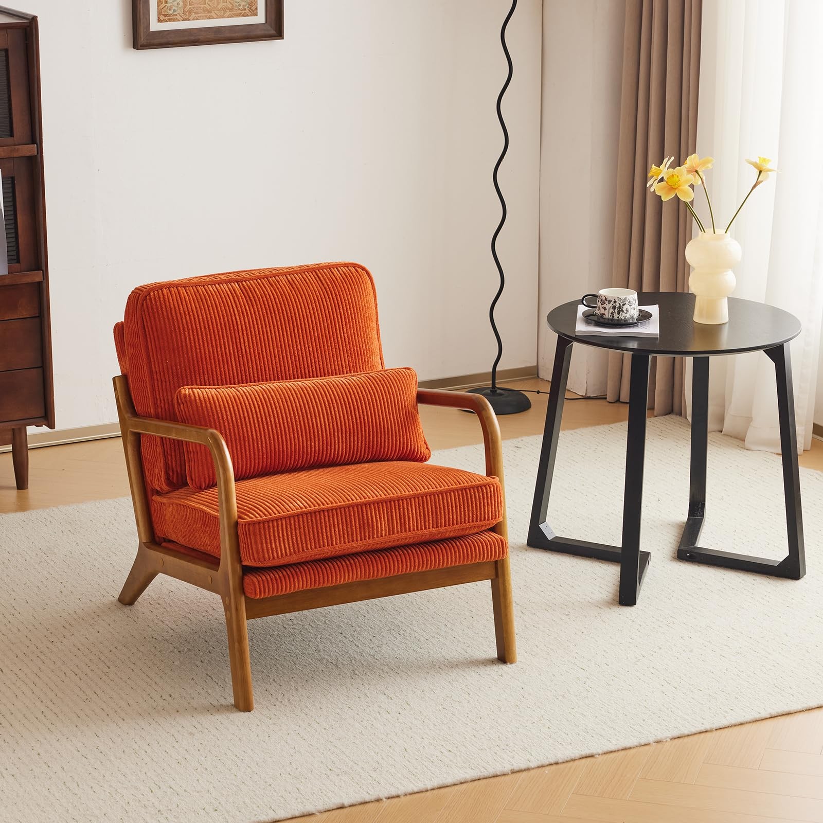 Ergonomic Corduroy Armchair with High-Density Sponge, Mid-Century Modern Accent