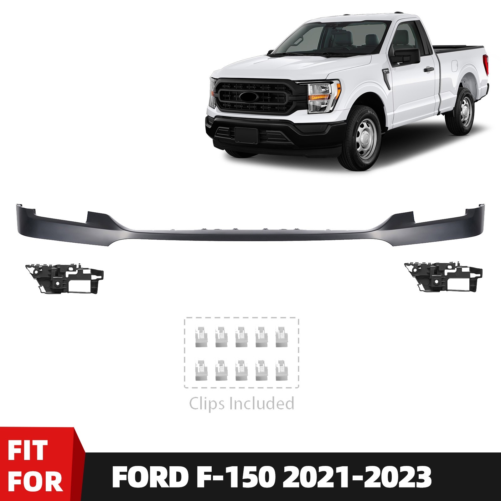 For 2021 2022 2023 Ford F-150 Front Upper Bumper Cover Trim w/ Bumper Brackets