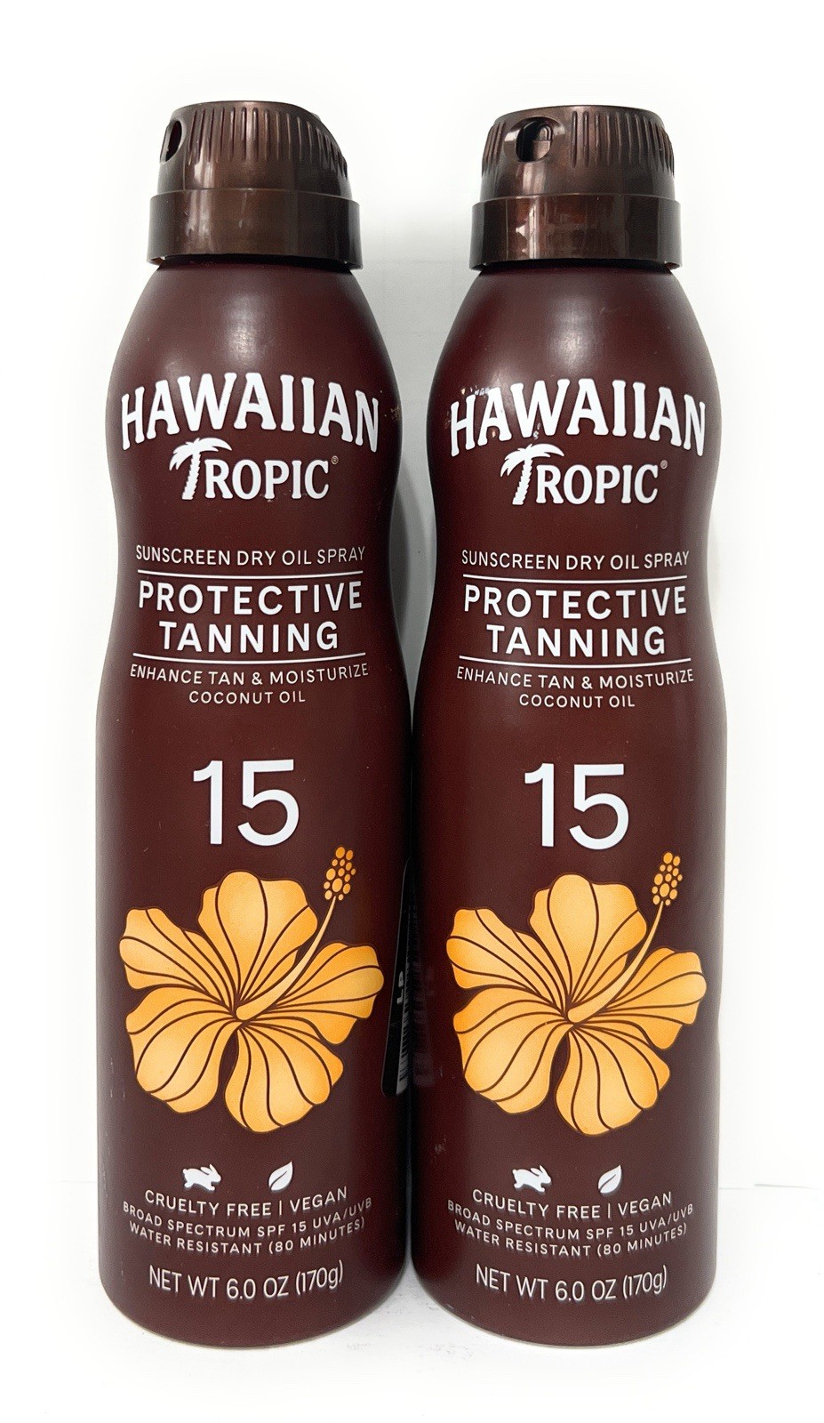 (2) Hawaiian Tropic Protective Tanning Sunscreen SPF 15 Dry Oil Spray - Exp 4/28