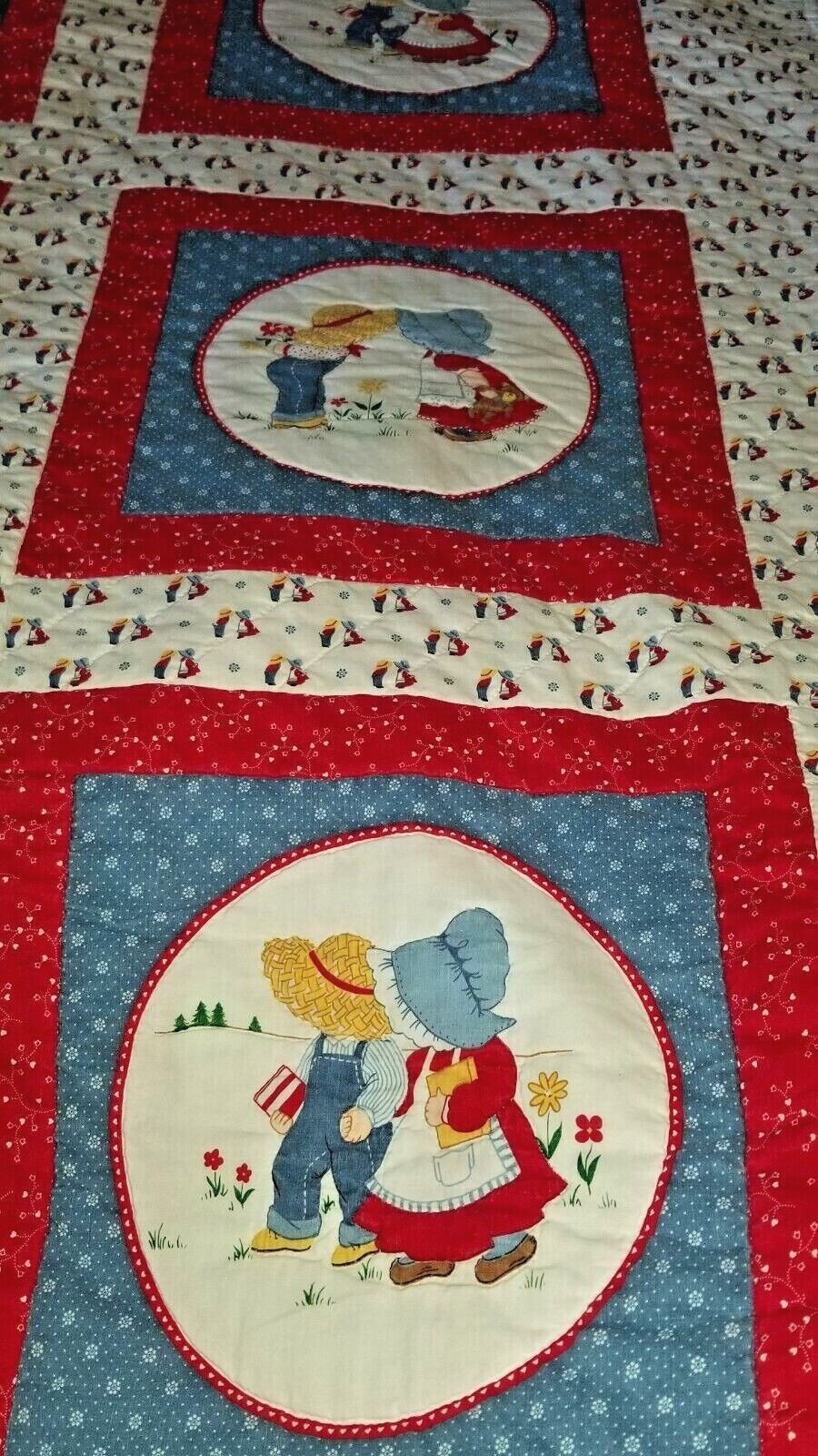  Panel Quilt Made From Cranston Screen Print Fabric,Boy Courts Girl  50" x 42"