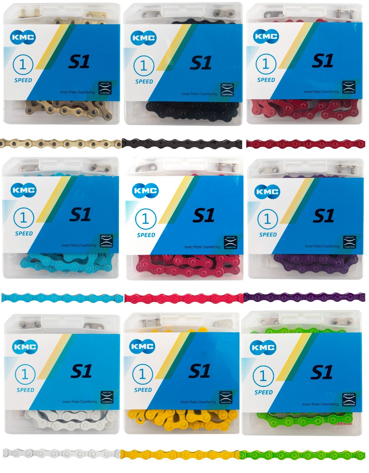 CHAIN KMC S1 1 speed BMX Different Colors 112 links and KMC Master Links