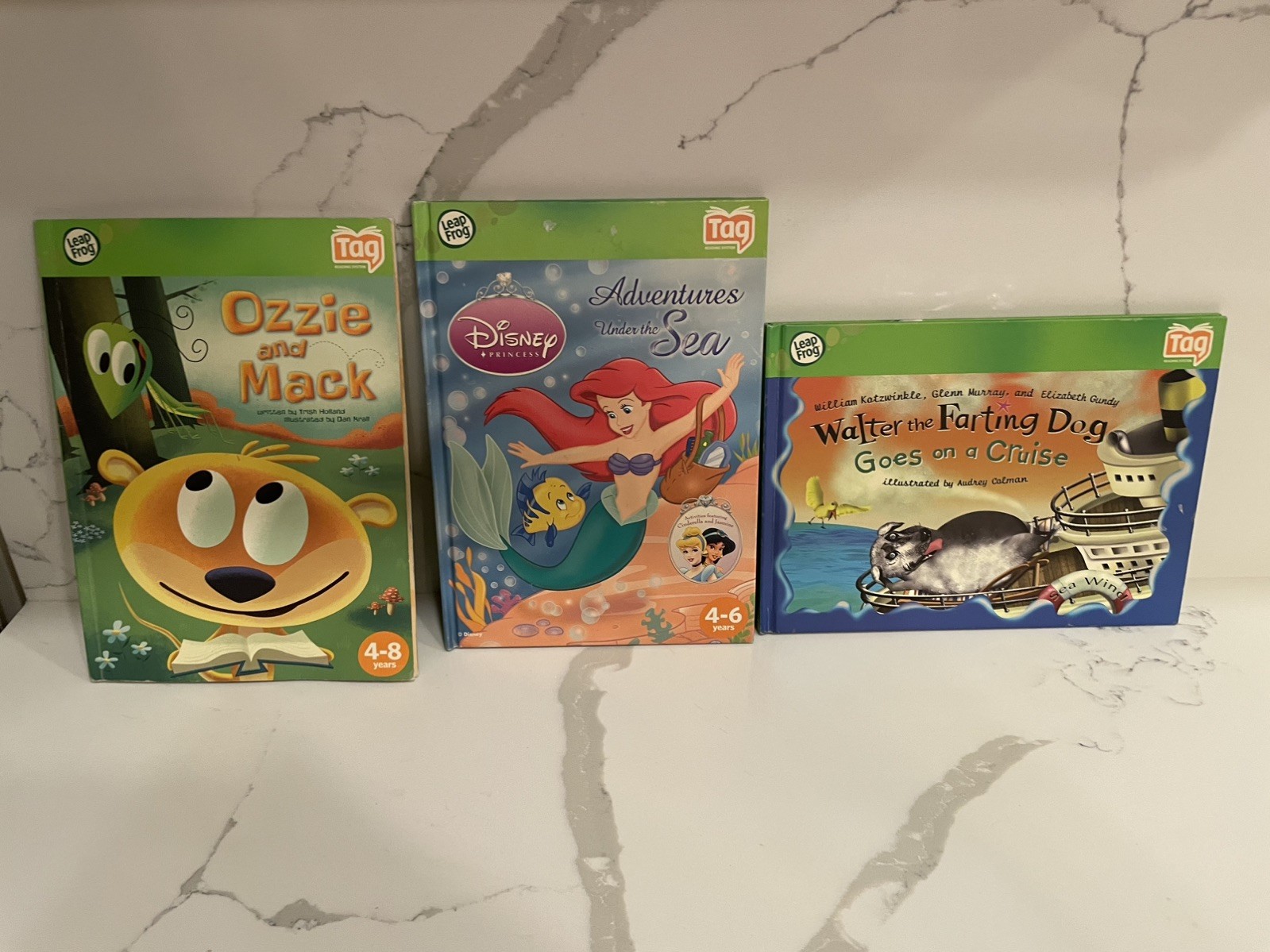 Lot of 3 - LeapFrog LeapReader TAG Books Disney Ozzie and Mack Ariel/farting dog