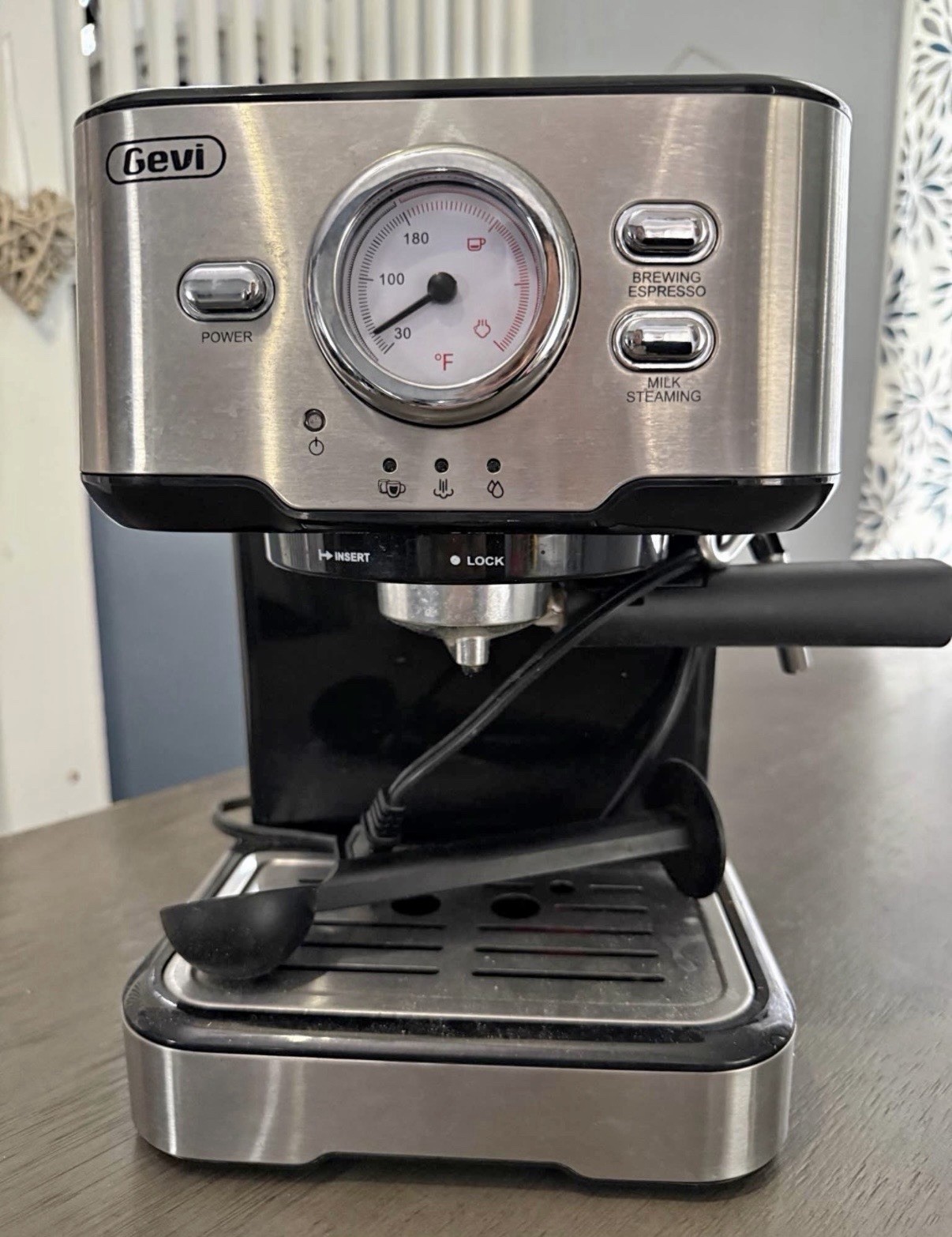Gevi Espresso Machine Stainless Steel Steam Wand Drip Tray Silver Black Analog