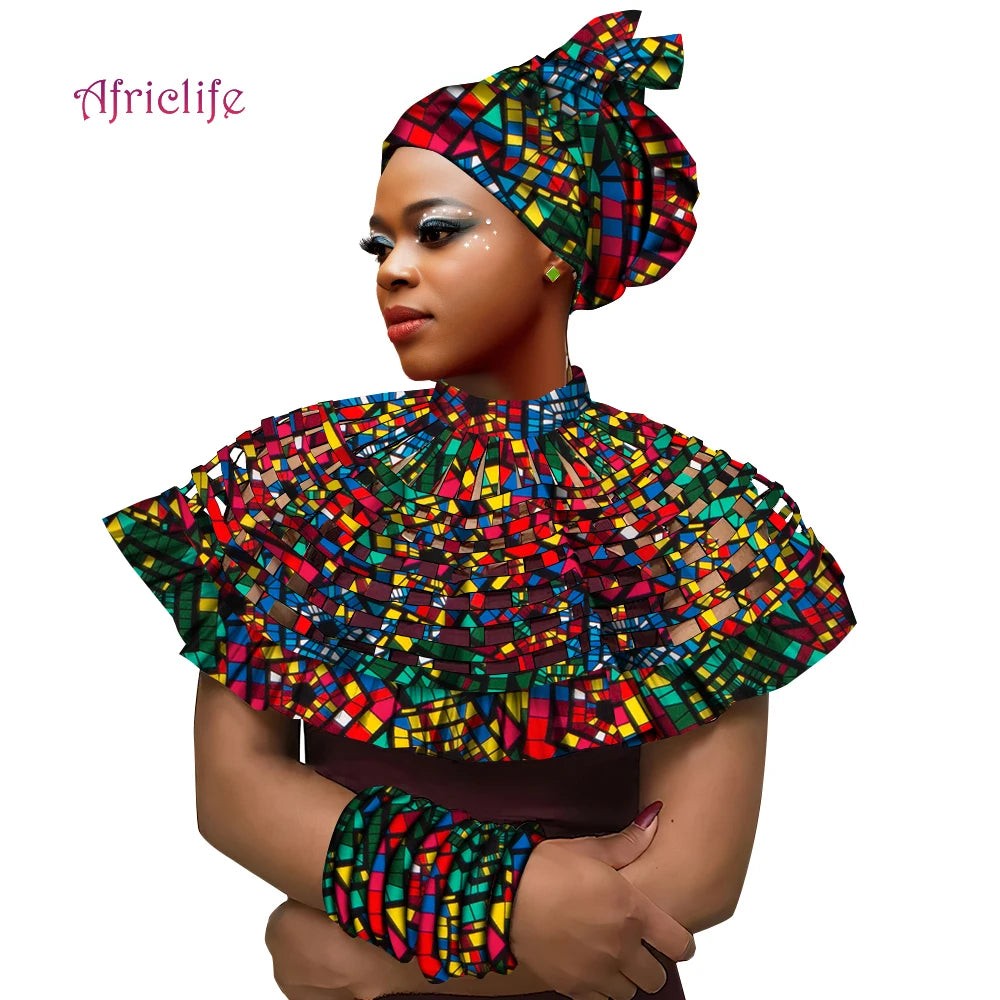 Handmade Ankara Shawl Collar Necklace, Headband & Bracelets Set W250261