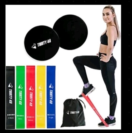 Gliding Discs Thirty48 Exercise Slider Pair w 5 Resistance Bands & carrying bag