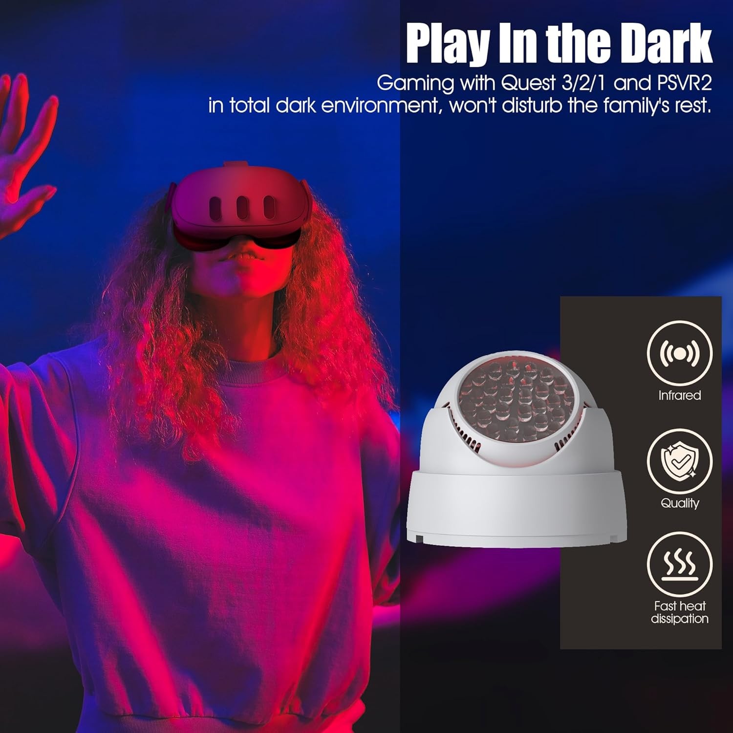 Orzero Ir Illuminator Infrared Light Compatible for Quest 3, Quest, Black