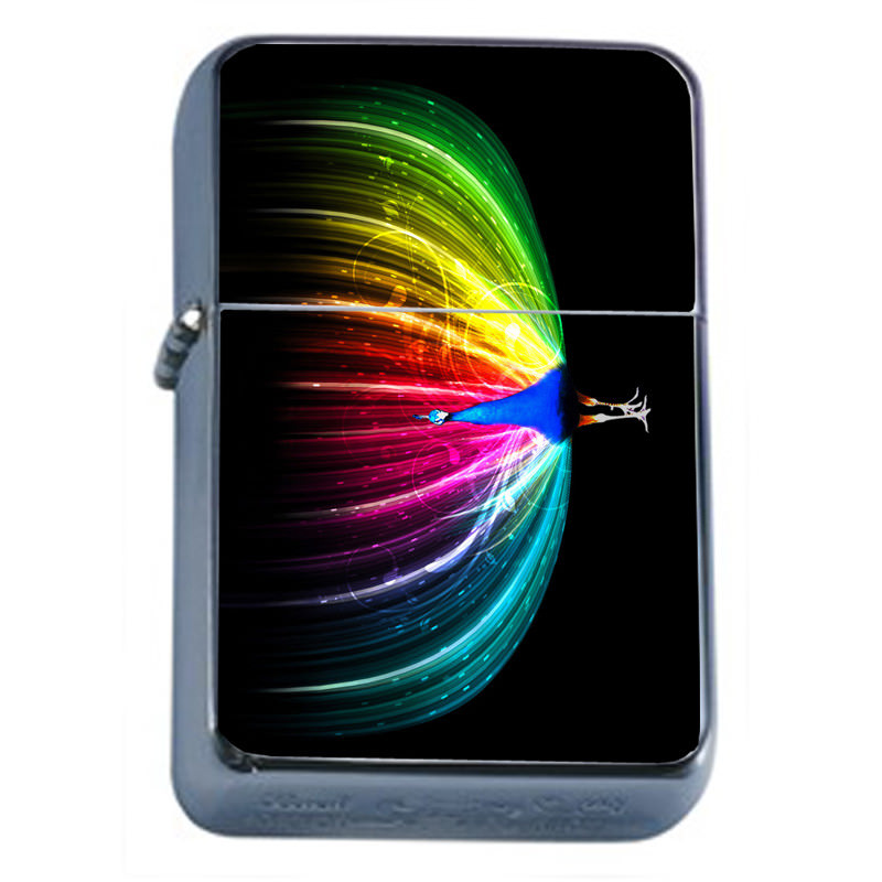 Rainbow Peacock Em1 Flip Top Oil Lighter Wind Resistant