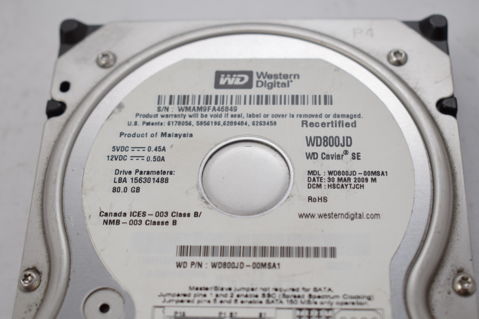Western Digital WD800JD-00MSA1 80GB 7200RPM SATA 1.5 Gbps 3.5 8MB Cache Caviar H