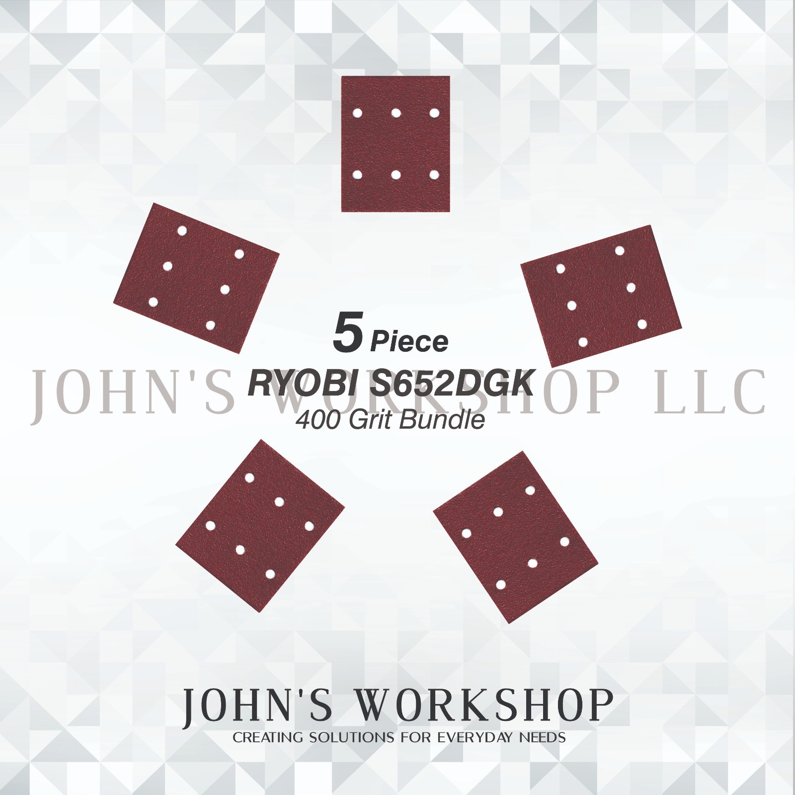 RYOBI S652DGK - 1/4 Sheet - 400 Grit - No-Slip - 5 Sandpaper Bundle