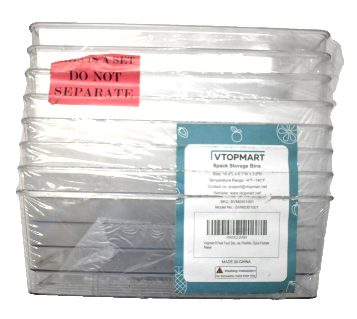 Pack of 8 Vtopmart Clear Plastic Storage Bins 10.4" x 6.1" x 3.5" SVM0301001