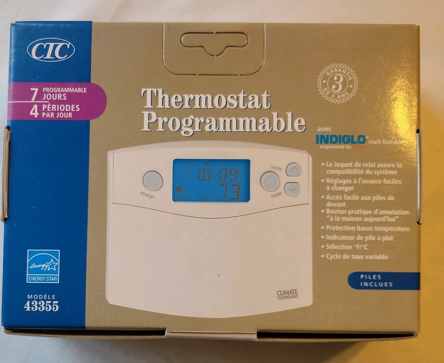 CTC 43323 Programmable Thermostat 7-Day with Indiglo Night Light