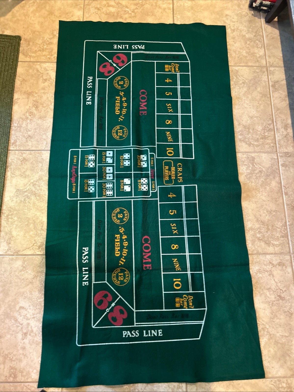 Premium Felt Craps /Blackjack Layout 72" x 36" Las Vegas Style Design