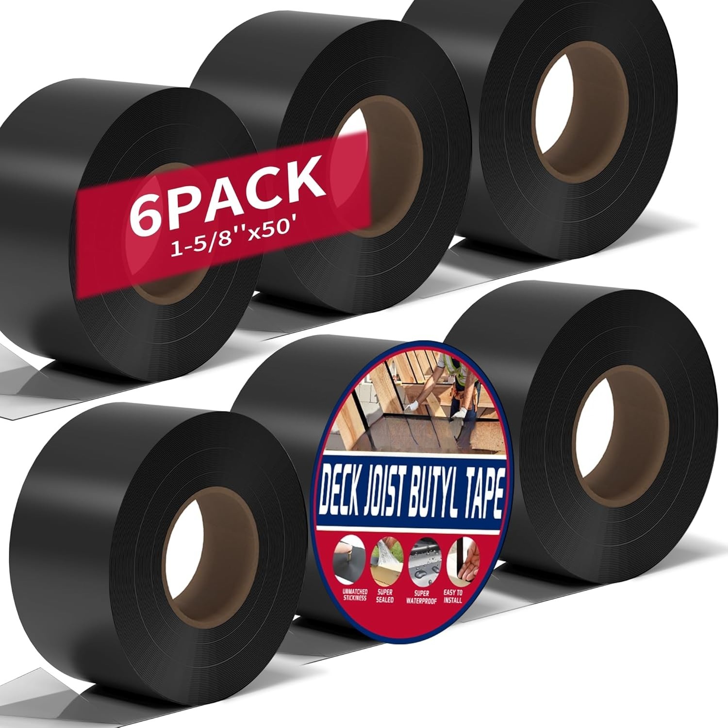 Joist Tape for Decking 1-5/8" x 50', 6 Rolls Weather-Resistant Deck Joist Tape