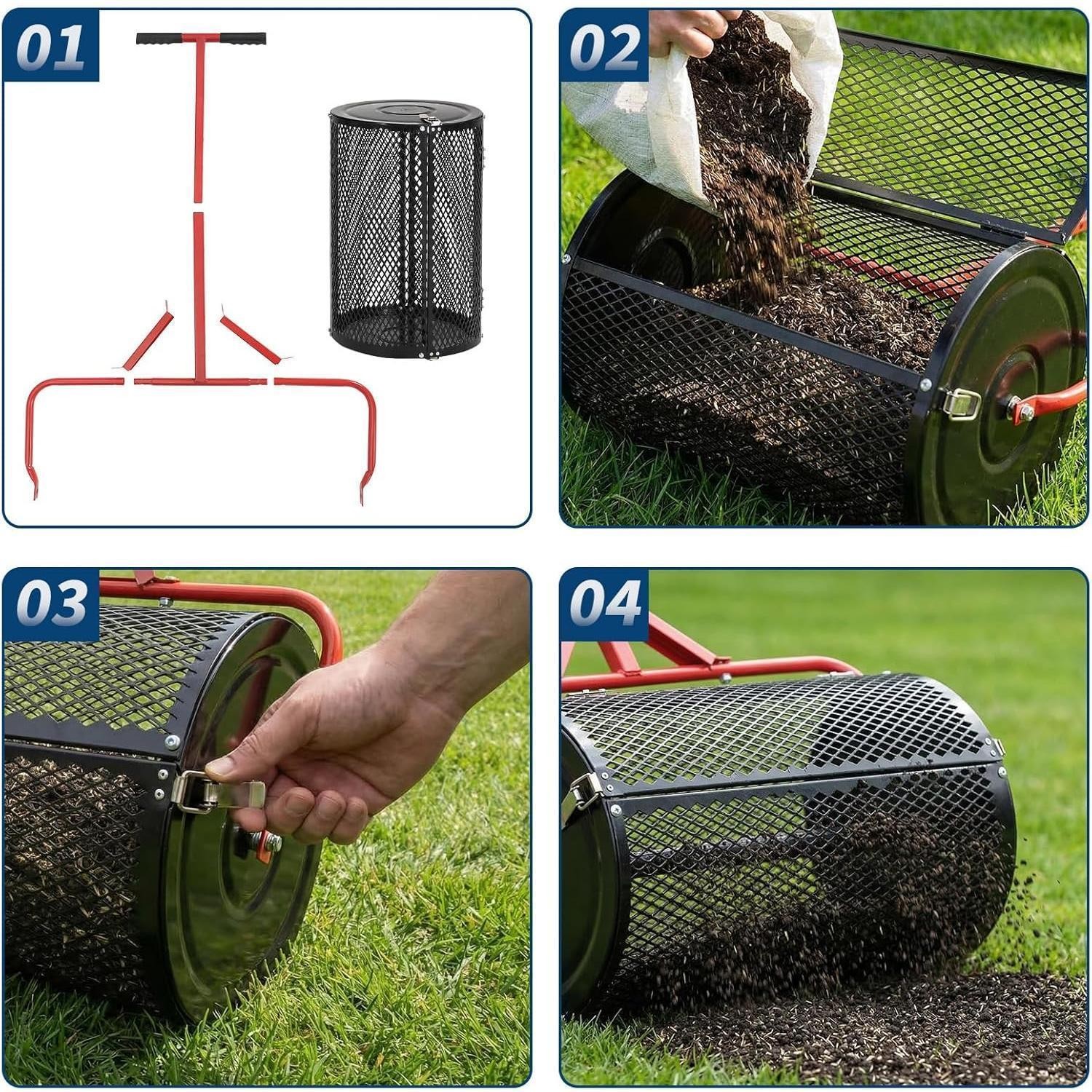 Compost Spreader 24" Wide Peat Moss Spreader Adjustable Top Dressing Mesh