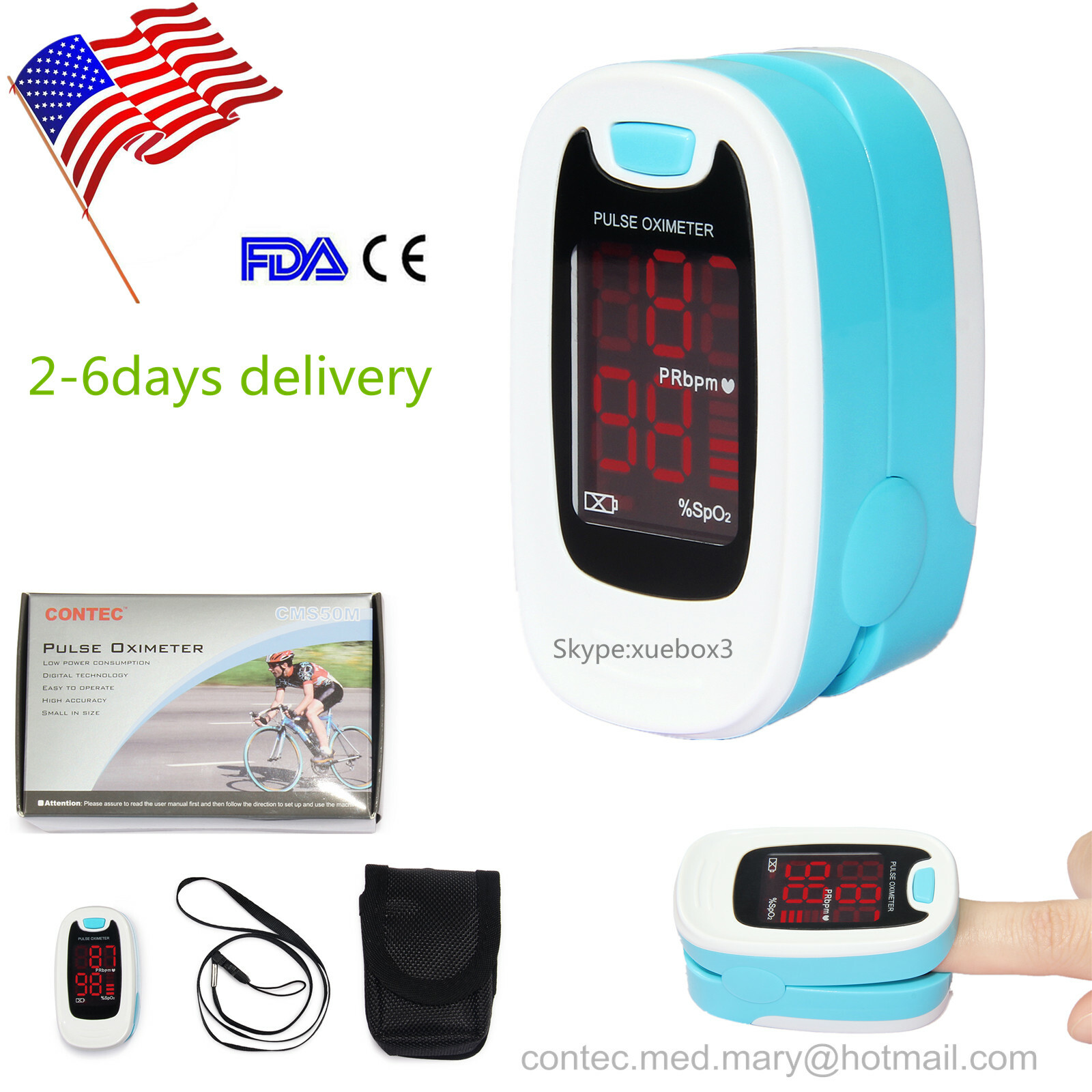 Finger Fingertip LED Pulse Heart Rate Oximeter Spo2 PR Blood Oxygen Monitor 50m