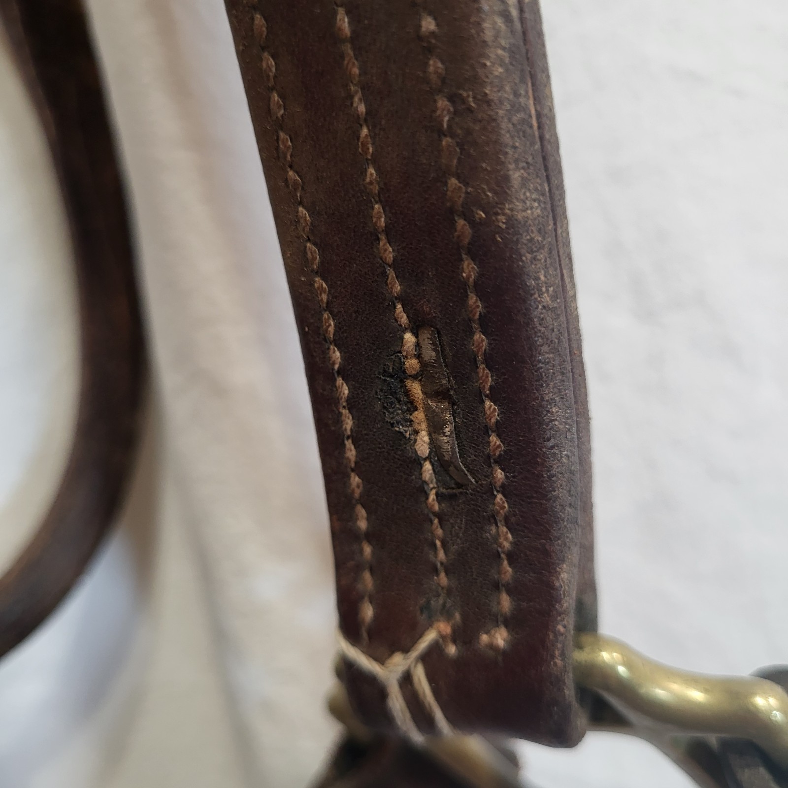 Double Stitched Leather Halter~Brass Nameplate~FULL Horse Sz~BROWN