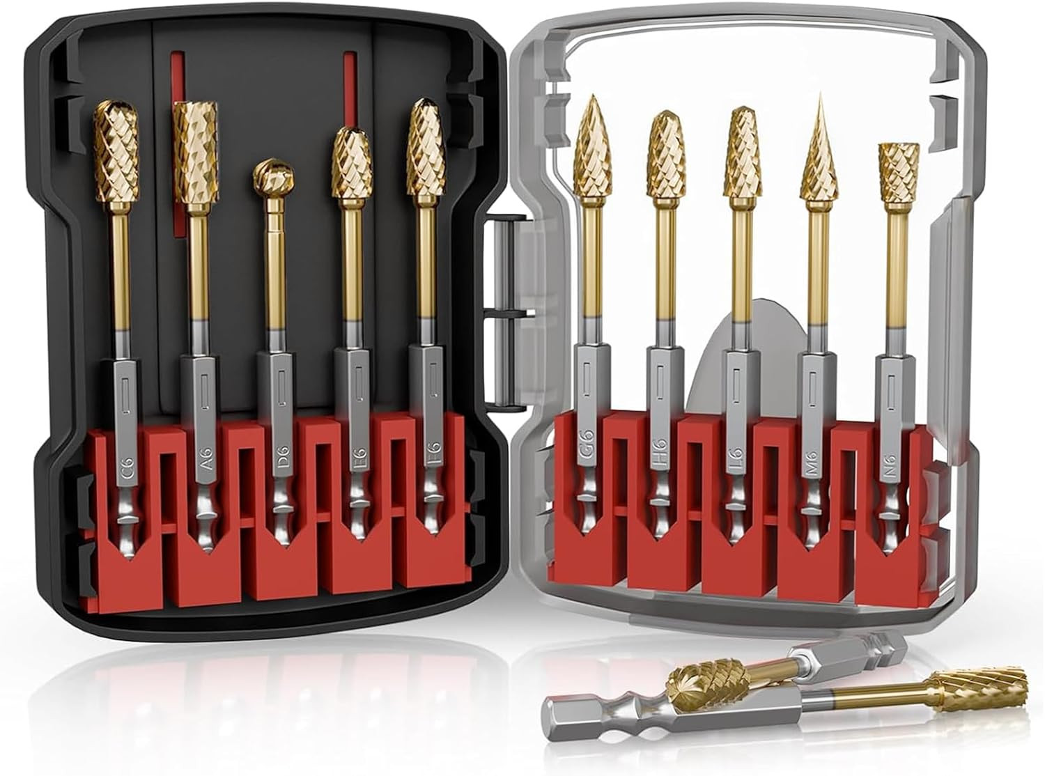10 Pcs 1/4" Carbide Burr Set, 1/4" Quick-Change Shank, Die Grinder Bits for Meta