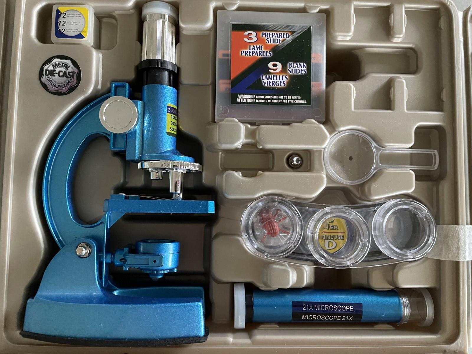 Micro-Science Complete Microscope Set Kids Science Kit Fibers Tools Handled Case
