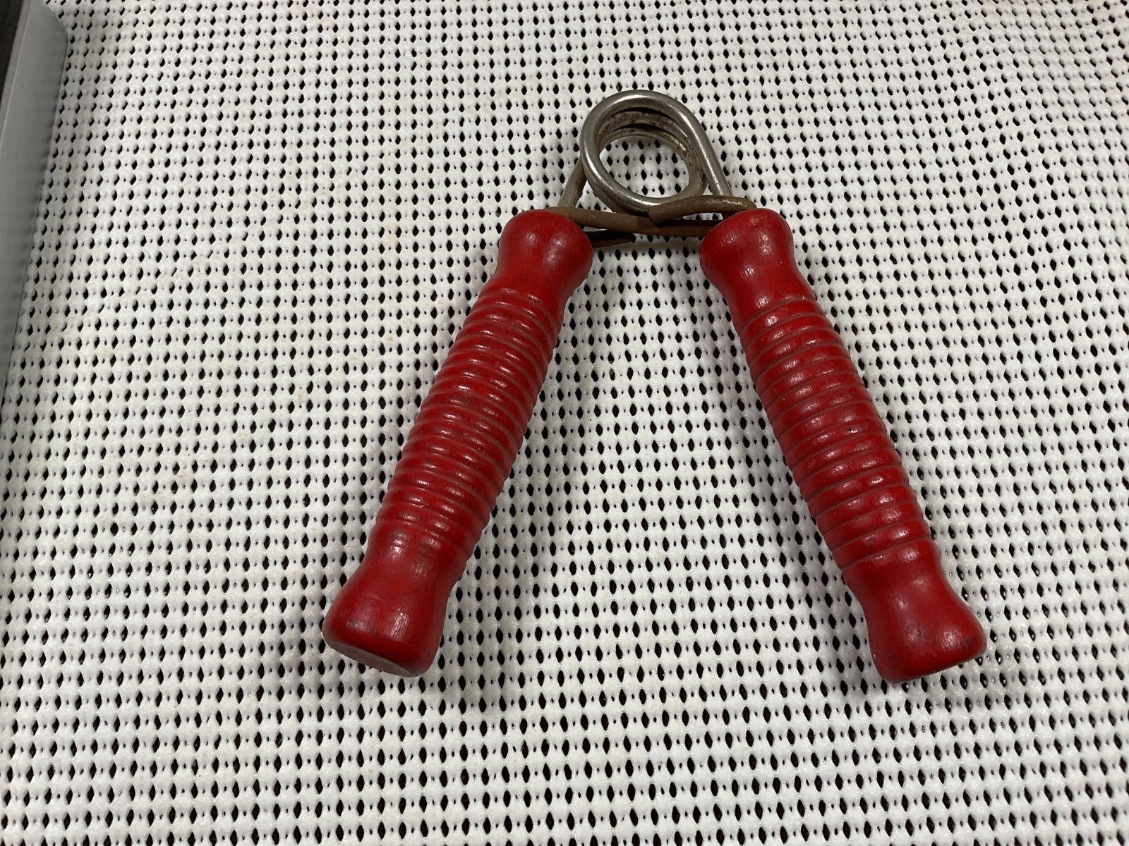 Vintage Red Wood Handled Hand Gripper Exerciser Strength Grip