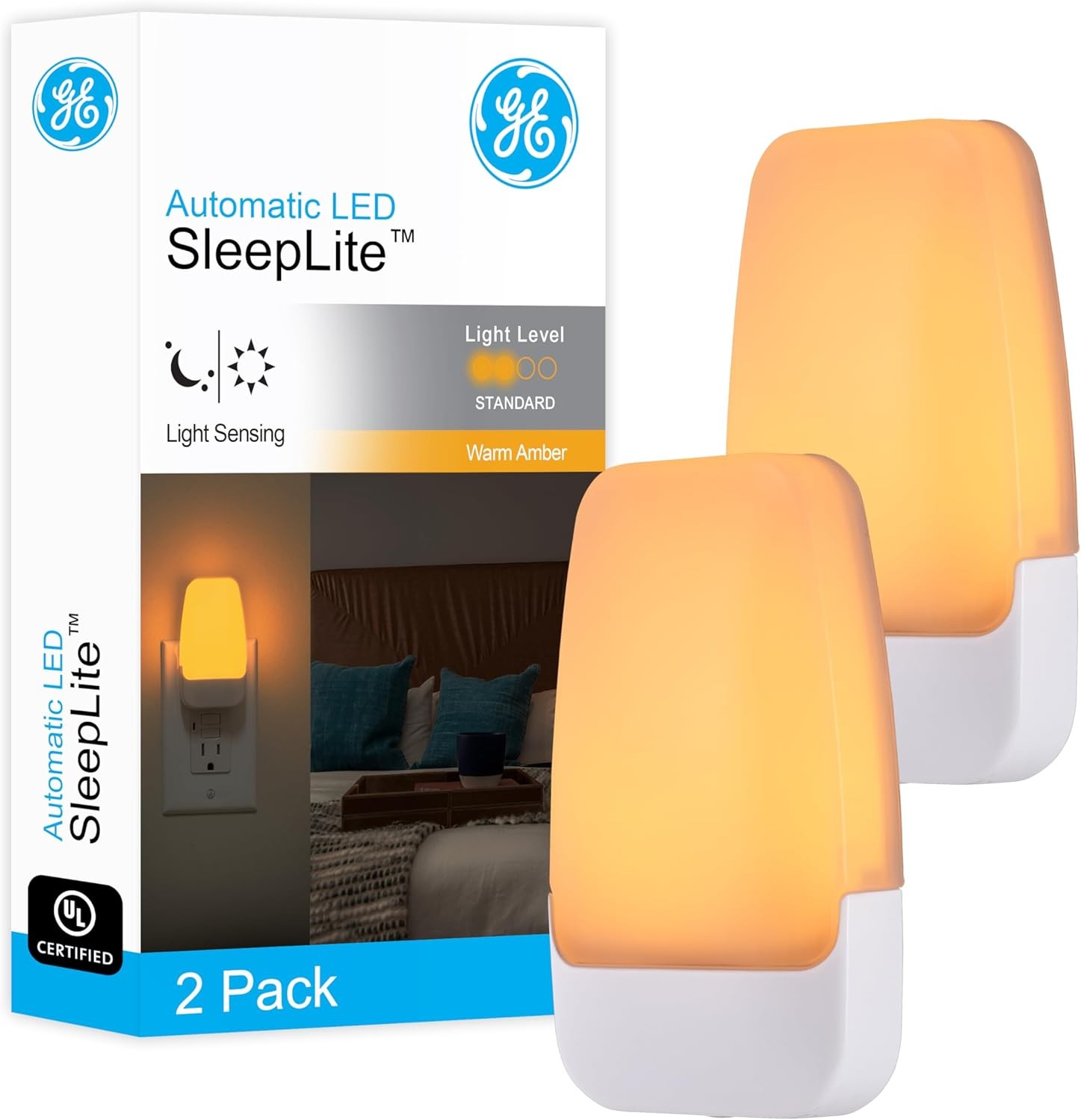 Night Lights Plug Into Wall, Dusk to Dawn Sensor, Ambient Lighting,Amber, 2 Pack
