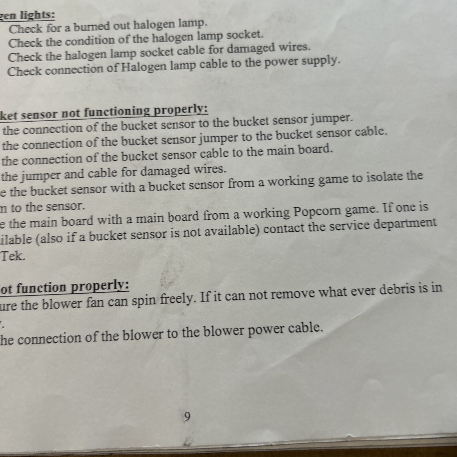 POPCORN BAY TEK arcade game manual